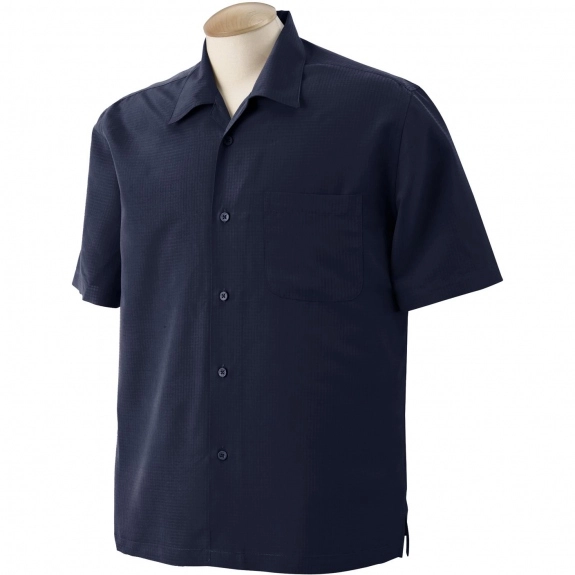 Navy Harriton Barbados Textured Custom Camp Shirt - Men's