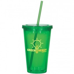 Translucent Green Double Wall Acrylic Promotional Tumbler with Straw 