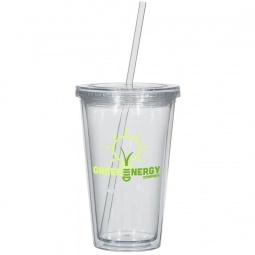 Clear Double Wall Acrylic Promotional Tumbler with Straw 