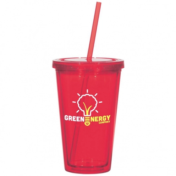 Translucent Red Double Wall Acrylic Promotional Tumbler with Straw 