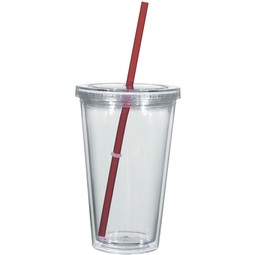 Clear / Maroon Double Wall Acrylic Promotional Tumbler with Straw 