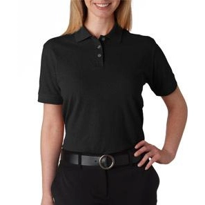 Black UltraClub Classic Pique Custom Polo Shirt - Women's