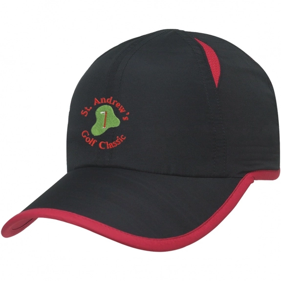 Black/Red Sports-Dry Promotional Cap - Embroidered