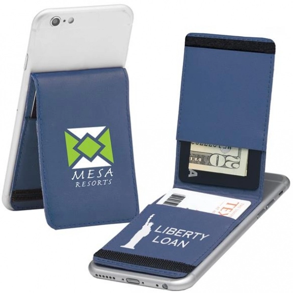 Navy Blue Bifold Promotional Cell Phone Stand w/Wallet 