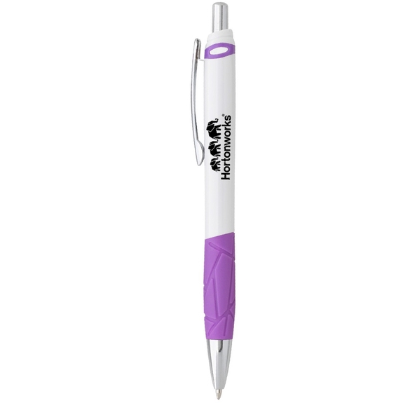 White/Purple - Crackle Custom Branded Pen w/ Rubber Grip