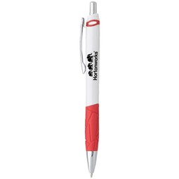 White/Red - Crackle Custom Branded Pen w/ Rubber Grip