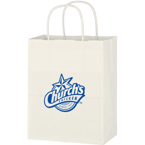 White - White Kraft Paper Promotional Shopping Bag - 8"w x 10.25"h