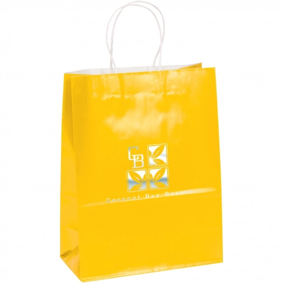 Yellow Gloss Finish Custom Bag w/ Twisted Paper Handles 