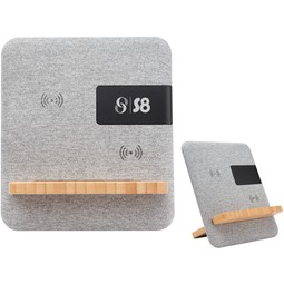 Promotional Fabric & Bamboo Custom Wireless Charging Pad w/ Clock with Logo