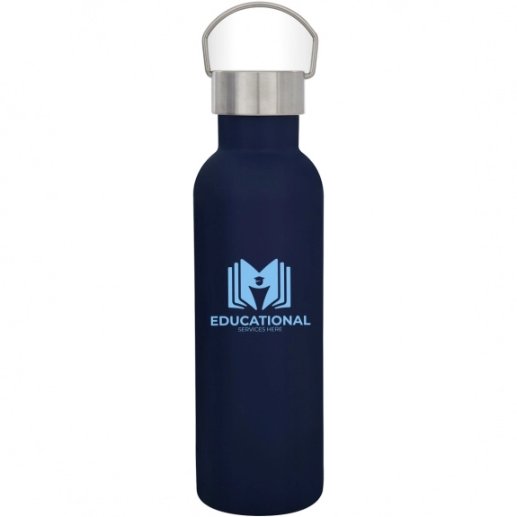 Navy Blue Stainless Steel Double Wall Custom Water Bottle w/ Carry Handle -