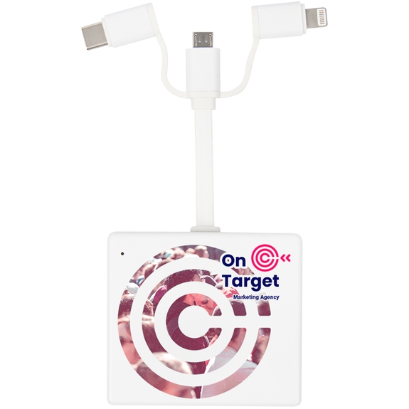 White - Flamingo 3-in-1 Pre-charged Branded Portable Charger