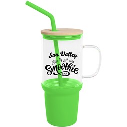Lime Green - Evelyn Branded Glass Tumbler w/ Handle - 32 oz.