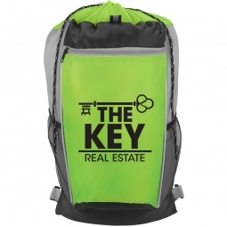 Lime Tri-Color Promotional Drawstring Backpacks