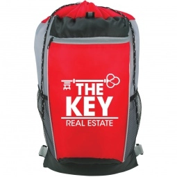 Red Tri-Color Promotional Drawstring Backpacks