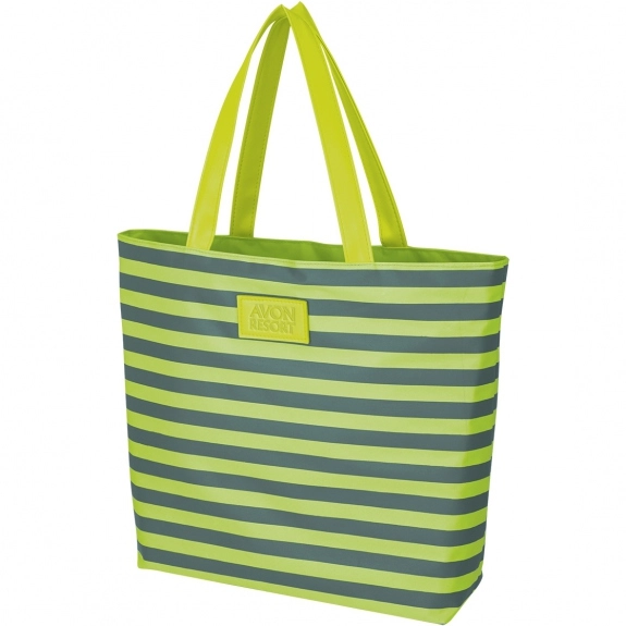 Lime Green - Striped Polyester Custom Tote Bag
