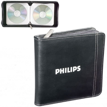 Promotional Bonded leather, great value. Holds 24 CDs or DVDs. Gift boxed.