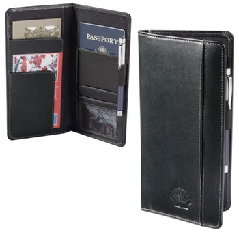 Promotional Bonded leather, great value. Great for travelers with passports and tickets. Gift boxed.