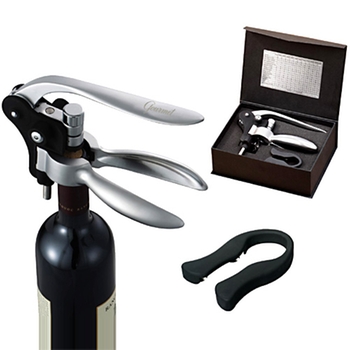 Promotional One-step ergonomic wine opener with foil cutter.