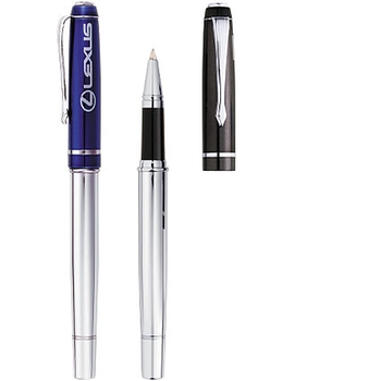 Promotional Shiny smart pen with brass cap and barrel and black ink.