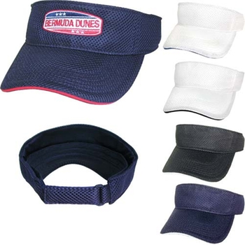 Promotional Sporty visor in double layer mesh fabrication. Mesh fabrications are very popular with youth and athletic teams.