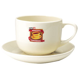 Promotional This large promotional mug has many uses: tea, coffee, soup, chili, or lunch for two.