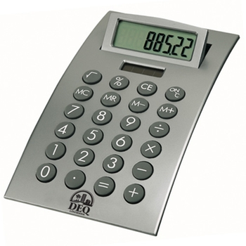Promotional A sleek, dual powered calculator with a large readout and adjustable tilt display.