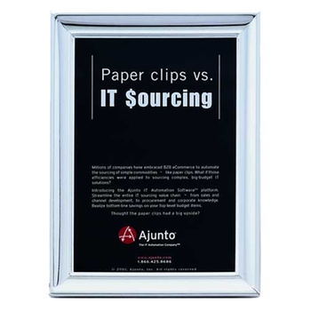 Promotional Classic polished silver photo frame complements home or office desktop.
