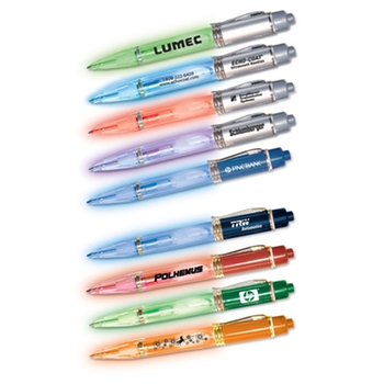 Promotional Click for light, twist to write. Includes black ink.