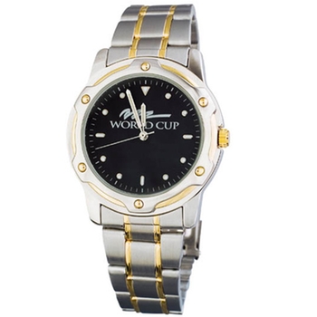 Promotional This attractive watch features a deluxe stainless steel and gold band with a security clasp. A truly exquisite gift.