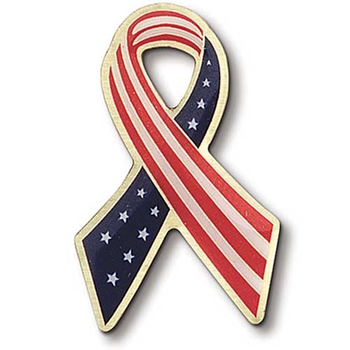 Promotional Patriotic Ribbon Brass Pin - 3/4