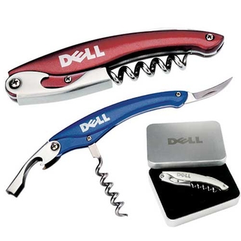 Promotional Includes bottle opener, corkscrew and serrated foil blade in stainless steel.