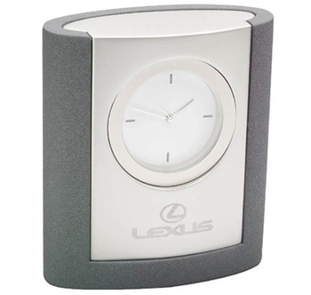 Promotional This sophisticated silver and graphite desk clock is perfect for holiday gifts.