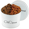 Promotional 2 Way Pretzel Duo in Gift Tin - 2.5 lb. with Logo