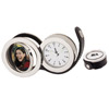 Promotional Snap Button Case Travel Clock with Picture Frame - 3/4" with Logo