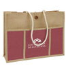 Promotional Jute Panel Pocket Tote - 17-3/4" w x 13-3/4" h x 5-1/2" d" with Logo