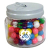 Promotional Round Glass Jar w/ Gumballs - Small with Logo