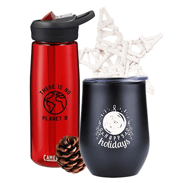 Wine tumbler and water bottle with winter holiday theme