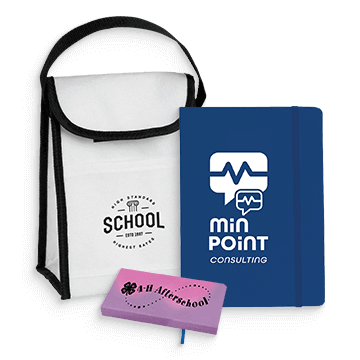School supplies with logos