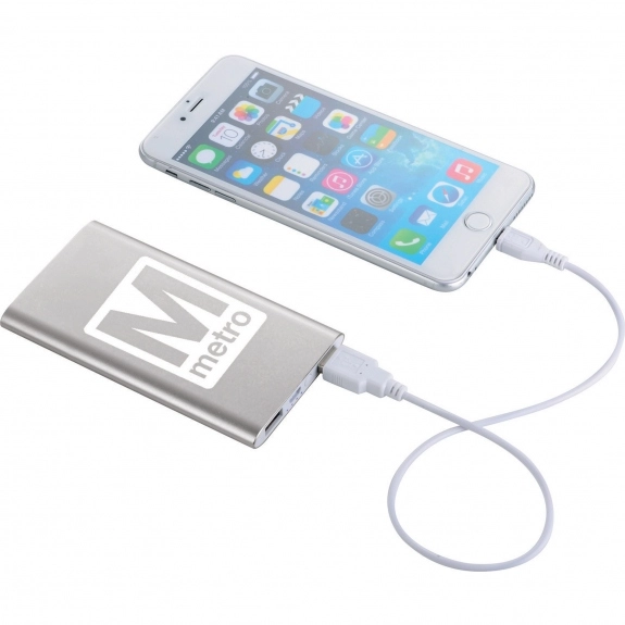 Silver Aluminum Power Bank Cell Phone Custom Charger