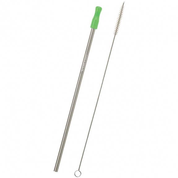 Silver Lime Green Stainless Steel Custom Straw w/ Cleaning Brush 