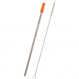 Silver Orange Stainless Steel Custom Straw w/ Cleaning Brush 