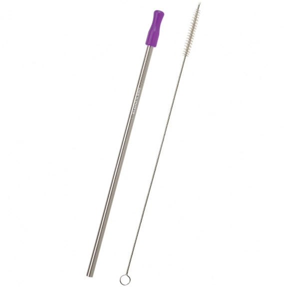 Silver Purple Stainless Steel Custom Straw w/ Cleaning Brush 