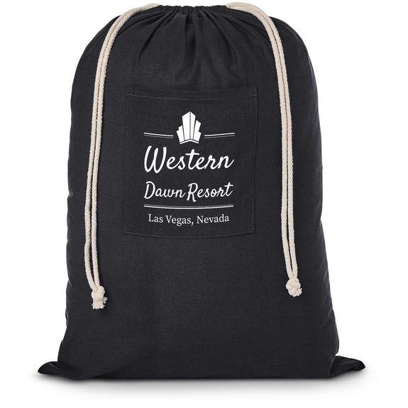 Black - Cotton Drawstring Promotional Laundry Bag