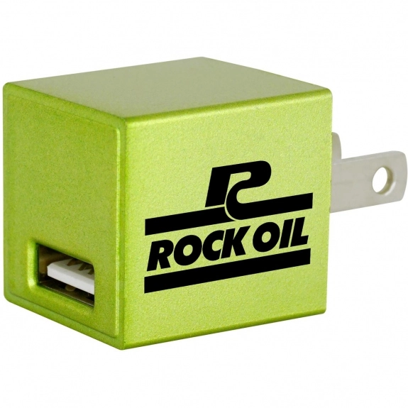 Green - UL Listed Square USB Wall Custom Charger - Metallic
