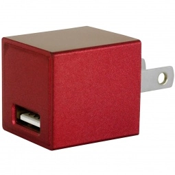 Red - UL Listed Square USB Wall Custom Charger - Metallic