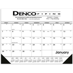 Desk Pad Custom Calendar w/ Vinyl Corners - White & Black