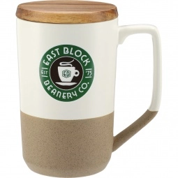 White Ceramic Custom Coffee Mug w/ Wood Lid - 16 oz.