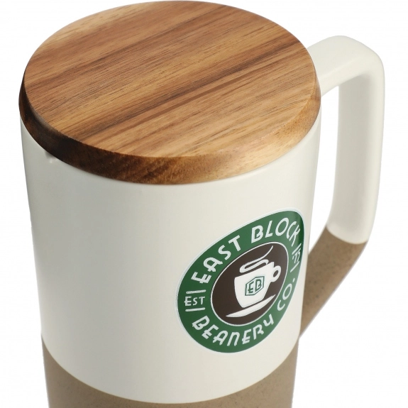 Lid Ceramic Custom Coffee Mug w/ Wood Lid - 16 oz.