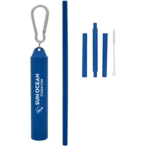 Blue Buildable Reusable Custom Straw w/ Carabiner Case