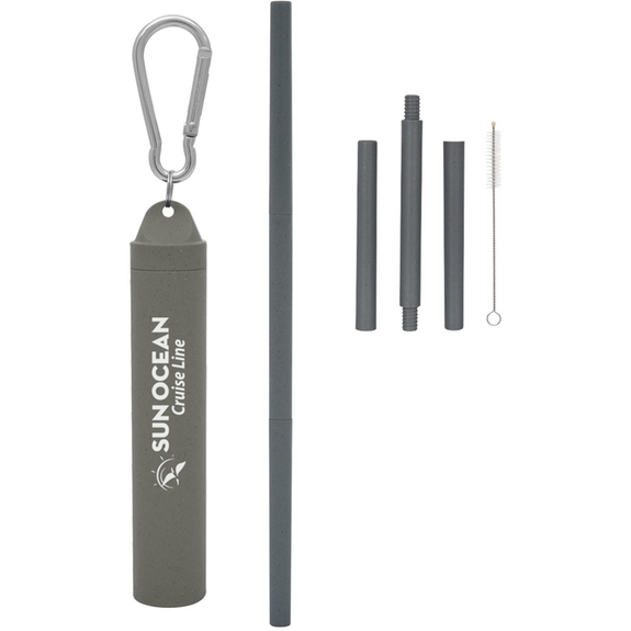 Gray Buildable Reusable Custom Straw w/ Carabiner Case